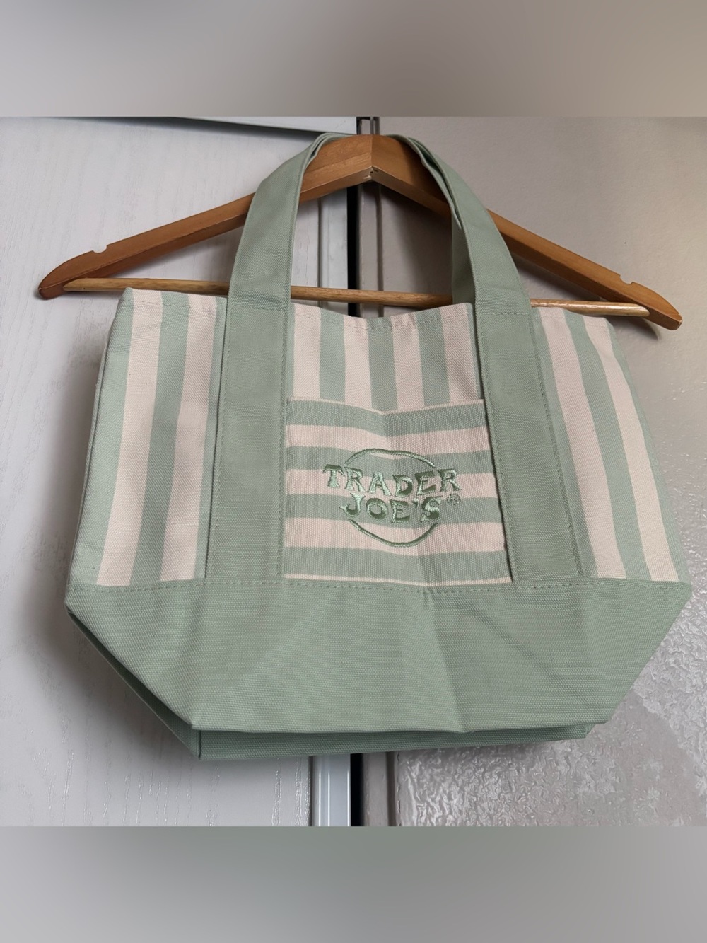 Trader Joe's Mint Green Striped Canvas Tote